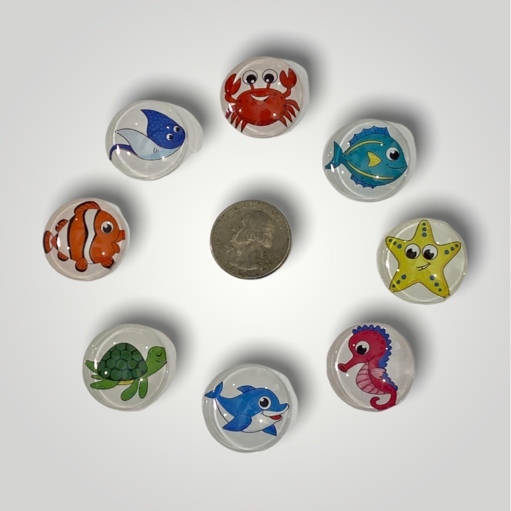 Set of 8 𝑯𝒂𝒏𝒅𝒎𝒂𝒅𝒆 Sea Animal Cabachon Magnets 1” Gift 🎁 Ocean - Picture 6 of 14